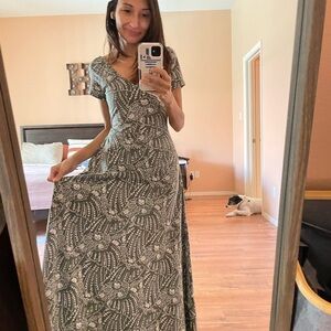 Pact Forest Green Floral Maxi Dress